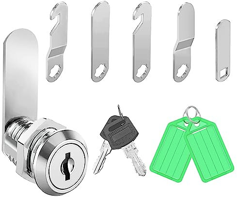 luckaide Briefkastenschloss 16mm, Nockenschloss, Kommt mit 5 Verschiedene Schlossplatten und 2 Schlüssel, Briefkastenschloss, Schrankschloss, Möbelschloss, Hebelschloss für Schranktüren, Möbel