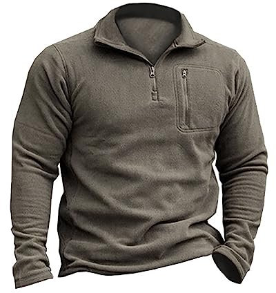 Beotyshow Herren Fleecepullover Militär Outdoor Fleecejacke Taktisch Sweatshirt Trekking Jacke Männer Half Zip Pullover Microfleece Sweatpullover Grau M