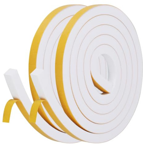 flintronic Dichtungsband für Türen Fenster 12mm(B) x12mm(D)4m(L) Selbstklebend Schaumstoffband Türdichtung Fenster, Gummidichtung für Kollision Siegel Schalldämmung Weiß (2 Rollen je 2m Lang)