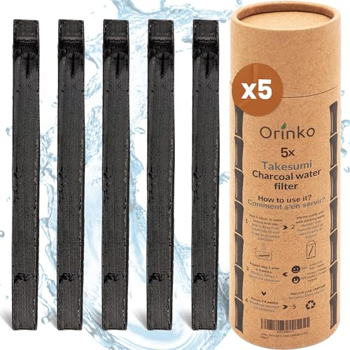 ORINKO® Binchotan Bio Charbon Actif Eau x5 – Filtration Naturelle Puissante Jusqu'à 1L/Bâton par filtration – Takesumi de Bambou – Purificateur Écologique pour Carafe, Fontaine, Gourde