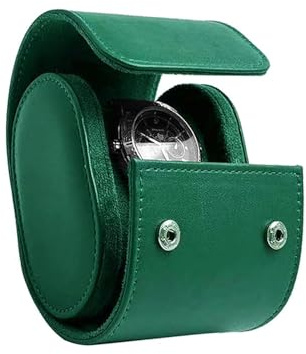 BIEWO Étui de montre en cuir pour homme et femme - 3 tailles - Rouleau de boîte de voyage - Organisateur et présentation d'accessoires de montre (vert, 1 étui de montre)