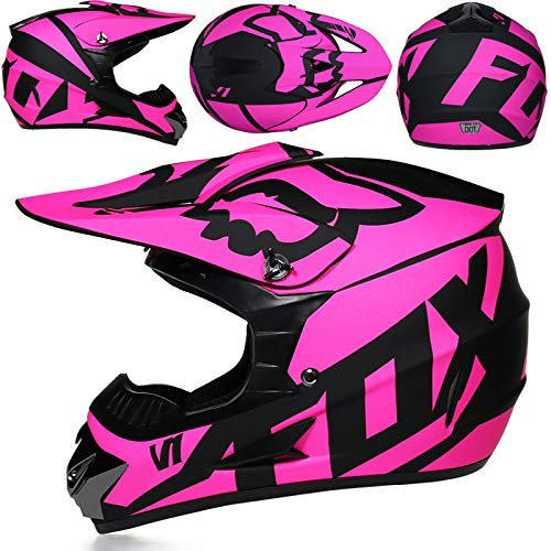 SMTSEC Motorradhelm Cross Damen Herren Full Face MTB Helm DOT/ECE-Zertifizierter Mit Schutzbrillen Maske Handschuhe Downhill Helm Mopedhelm Schutzhelm Für Cruiser Chopper, Pink/B-S