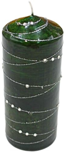 Ädel blockljus, bordsljus, dekorativt ljus, vaxljus med ädelstensmotiv, dekorativt skalljus som stubb, H/Ø: 16 x 7 cm. Silverremsa, mörkgrön.