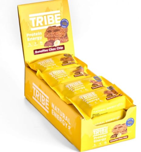 TRIBE Protein Energy Flapjack - Banoffee Choc Chip - Natural Energy - Plant Based, Vegan Snack & Gluten Free (50g x 12 Bars)