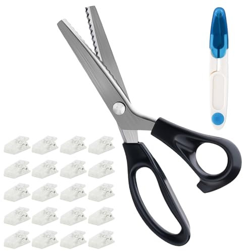Scettar Forbici Zig Zag Per Stoffa 23,5 CM, Forbici Da Sarta In Acciaio Inox Per Tagliare Tessuto, Pelle, Carta, Forbici Zig Zag Per Carta Con 20 Clip Fisse E Un Paio Di Forbici A U, Adatto Per Sarti