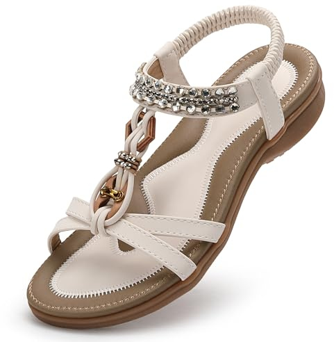Littleplum Sandaler Kvinnor Platta Sommar Sandaler Strass Pärlstav Böhmen Sandaler Fritidsskor Kvinnor Strandskor Sandaler
