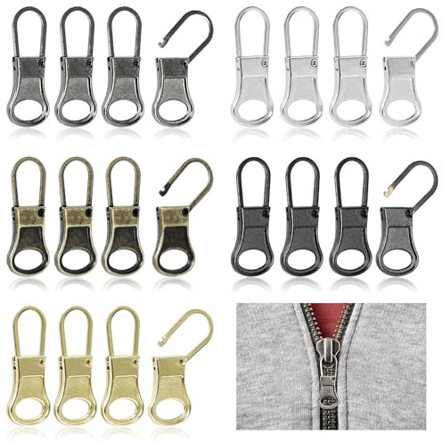 20 Stück Reißverschluss Zipper Set – 5 Farben Universal Zipper für Reißverschluss Reparatur, Metall Ersatz Anhänger, reisverschluss-zipper für Kleidung, Koffer, Rucksäcke, Geldbörse & Handtaschen