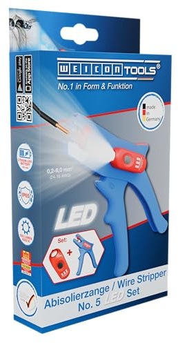 WEICON Pinza spelafili n. 5 LED, spelafili di precisione da 0,2 a 6 mm², LED con 3 livelli di luminosità, per aree di lavoro scure