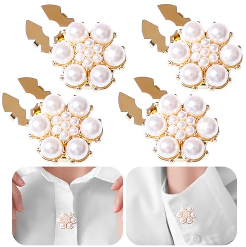 GmwyCzV 4 Pièces Ensemble Boutons Pperles et Diamants, Boutons Manchette Chemise Amovibles, Cache Bouton Chemise Femme, pour Blouses Vêtements, Bricolage Décoration, Vacances Embellissements