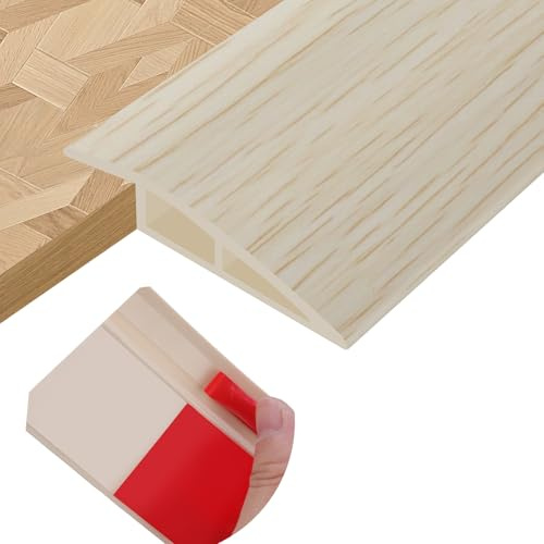 Floor Transition Strips PVC Self-adhesive Door Threshold Strips for Doorways Carpet Edging Laminate Floor Threshold Transition Profile (Beige Wood Grain, 20mm×2m)