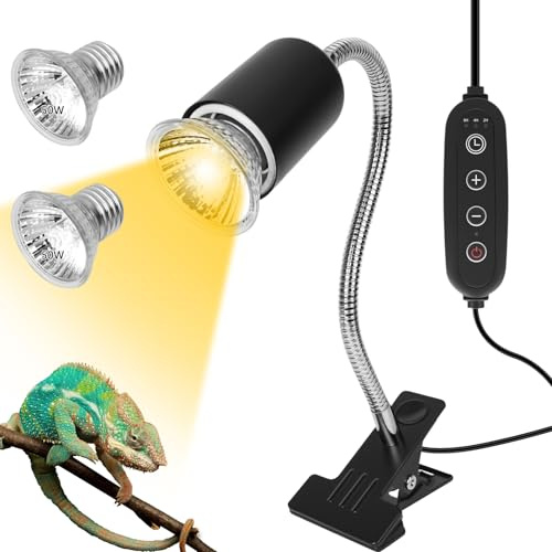 LURICO Lámpara para Tortugas, Pinza Giratoria de 360°Lámpara de Calor para Reptil Lámparas de Reptiles y Anfibios con 50W UVA UVB Temperatura se Puede Ajustar para Lagartos, Serpientes, Camaleones