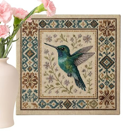 Kits de punto de cruz para adultos, kit de costura de colibrí con patrón floral, juego de bordado de pájaros, para principiantes, pasatiempos, vacaciones, hogar, familia, adultos, manualidades