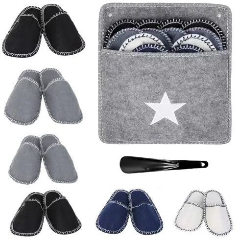 6 Pares Zapatillas Fieltro Invitado + Bolsa, Calzador Zapatillas casa para mujer y hombre para invitados Pantuflas antideslizantes fieltro para visitas vieje hotel 3 Tallas: 24/27/30cm (36~45) 4 Color