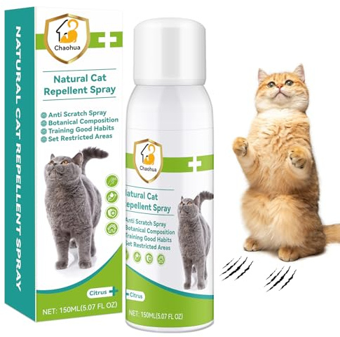 Chaohua Cat Deterrent Spray, Natural Cat Repellent for Indoor & Outdoor Use, Safe Anti-Scratch Furniture Protector, Effective Cat Training Aid Spray for Sofa, Carpet & Door 150ml
