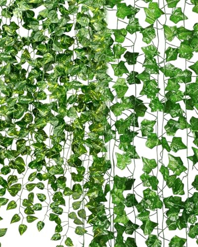 JEXOWIQ 10Pcs Hiedra Artificial Decoración de Habitación, 2.1 m Hiedra Artificial Planta,plantas artificiales decorativas,Guirnalda de Lazos para Habitación, Cocina, Patio, Columpio, Boda, Oficina