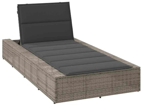 Mhdvray Lettino prendisole con cuscino sospeso, grigio, 210 x 100 cm, schienale regolabile in 3 posizioni, in rattan PE e telaio in acciaio, per esterni, per giardino, balcone, terrazza e piscina
