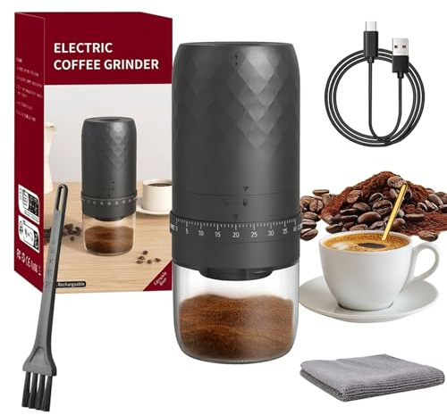 UCAMP Molinillo Cafe Eléctrico, Portátil Molino de Café Recargable con 40 Externo y Ajustable, Coffee Grinder para Espresso, Pour Over, French Press y Moka, Idee para Oficina, Camping, Viajes, Regalo