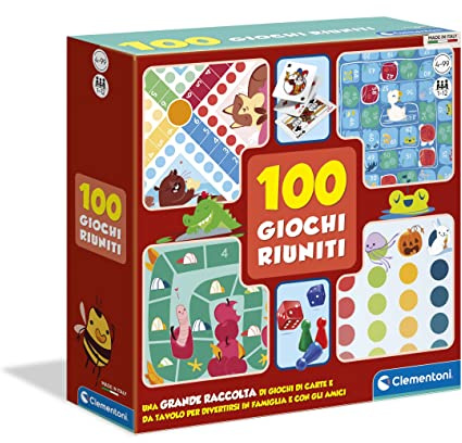 Clementoni - 100 Giochi Riuniti, Grande Raccolta di Giochi da Tavolo e Carte, Idea Regalo per Bambini dai 4 Anni in Su, 1-12 Giocatori, Made in Italy, Lingua Italiana, 12952