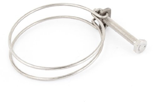 sourcing map Collier de Serrage Tuyau Pince Clip Serre Joint Serre-câble flexible à double fil métallique en métal argenté 80 à 90 mm