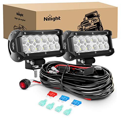 Nilight 2PCS 6.5 Inch 36W Flood LED Light Bar Led Work Light Off Road Driving Light with Off Road Wiring Harness