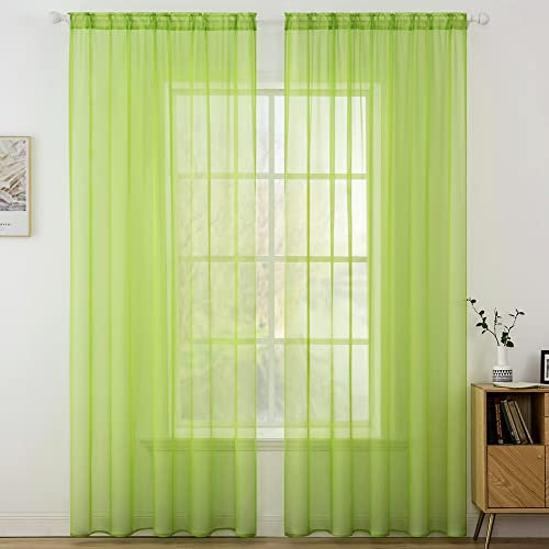 MIULEE 2 Panneaux Couleur Pure Rideaux De Fenêtre Transparents Lisse Élégant Panneaux Voile De Fenêtre/Rideaux/Traitement pour Chambre Salon 140x145cm Tige de Poche Vert Clair