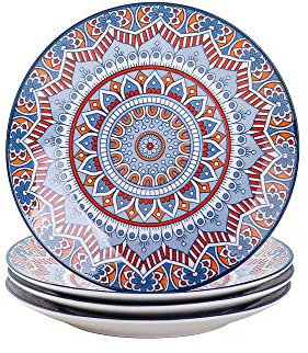 Tafelservice Kuchenteller, vancasso Dessertteller Porzellan, 4 teiliges Kuchenteller Set, MANDALA Serie Ø 21,2 cm Flachteller für Frühstück, böhmischer Stil