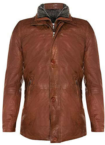 Infinity Leather Chaqueta de Abrigo Cálida para Hombre de Cuero Negro de Longitud Media con Cuello de Vellón Extraíble 3XL