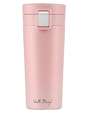 Vialli Design Thermobecher 0,4L für Tee, Kaffee, Fuori Kollektion, Isolierbecher Edelstahl Rosa, Thermoskanne Dicht Auslaufsicher, Thermosflasche, Isolierkanne, Thermo-Kaffeekaraffe