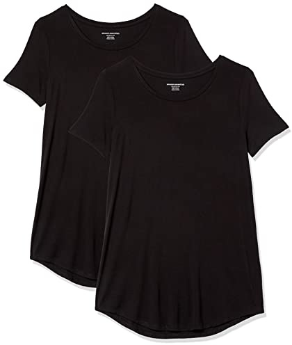 Amazon Essentials Tunica con Scollo Rotondo a Maniche Corte Donna, Pacco da 2, Nero, XL