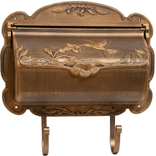 Dekorativer Briefkasten aus Aluminiumguss mit Zeitungshaken, einfach zu installierende Wandhalterung, rostfrei, robust, Kolibri-Briefkasten für die Veranda, 43,2 x 12,7 x 32,4 cm (Antik-Bronze)