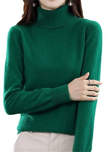 Ruereuu Suéter de cachemira para mujer, cuello alto, con hilo, manga larga, de punto, recortado