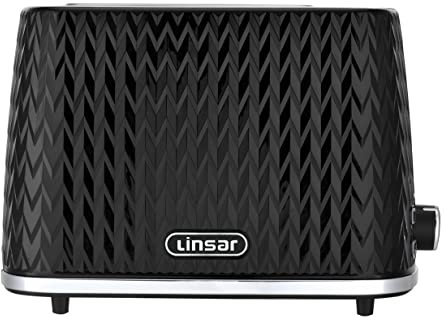 Linsar - 2 Slice Toaster - Unique Curved Texture - Defrost, Reheat, Cancel Functions - 7 Browning Levels, Wide Slots, Removable Crumb Tray - Automatic Switch Off - 930 Watt (Black)