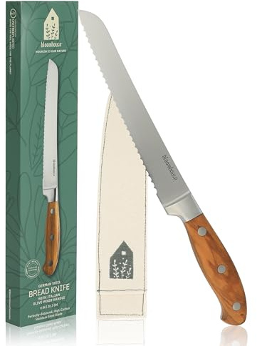 Bloomhouse - Two Time Oprah's Favorite Things Winner - 8-Inch Bread Knife – German Stainless Steel Serrated Blade with Forged Italian Olive Wood Handle, Full Tang Knife for Artisan Bread & Baking