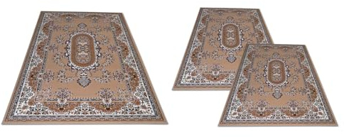 Confezioni Giuliana Tris Tappeti Camera da Letto Palace Classico Dis 2063 Beige 100% Polipropilene Set 3 Pezzi 70x130 e 55x105