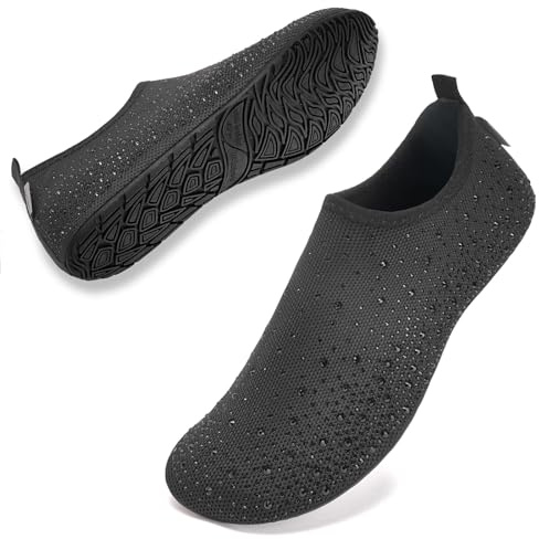 WateLves Womens Barefoot Water Shoes Travel House Slippers for Indoor and Outdoor Aqua Socks for Beach Swim Surf Yoga Dancing Camping Must Haves (Diamond/Black, 40/41)