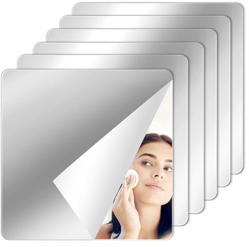 LPAMABA 6 Stück Klebespiegel Selbstklebend 30x30cm Acryl Fliesenspiegel Selbstklebend Spiegelfliesen zum Aufkleben Acryl Spiegel Wandspiegel Selbstklebend Wand Spiegelfolie Dekospiegel Büro Bad