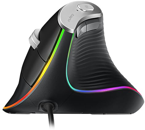 Nulea M504 Wired Vertical Mouse, USB Optical Ergonomic Mouse Wired with 4 Adjustable DPI, 11 RGB Backlight Modes, Compatible for Laptop, PC, Desktop, Mac, Black