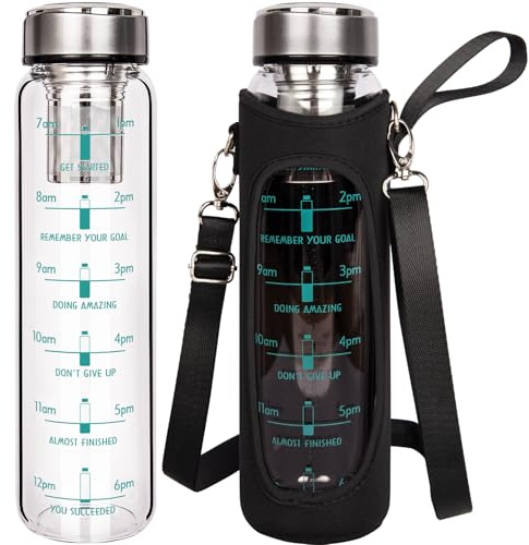 DEARRAY 1 litre Bouteille de Thé en Verre avec Infuseur en INOX, 1000 ml Gourde en Verre Borosilicate Gourde sans Bpa avec Filtre Pour Café Infusé et Thé en Vrac