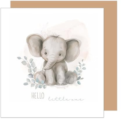 Edition Seidel Premium quadratische Glückwunschkarte zur Geburt mit Umschlag. Karte Grußkarte Babykarte Billet Hello little one Baby Kind Junge Mädchen Elefant (EQ107 SW024)