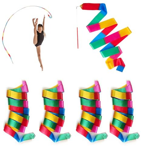 Homefantasy 10 Stück Mehrfarbig Gymnastikband, Bänder für rhythmische Gymnastik mit Stab Kinder Mädchen, Geeignet Für Kindertanz Künstlerische Tanzgymnastik Talentshow(2 m)