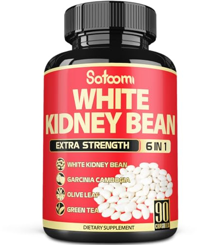 Satoomi 6 in 1 White Kidney Bean Extract Capsules -90 Capsules -3 Month Supply - Extra Blend with Olive Leaf, Green Coffee Bean & Green Tea - Support Carb Scale Down