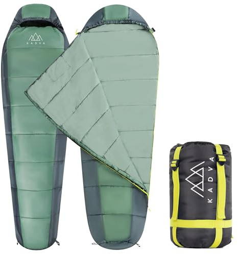 KADVA Sac de Couchage de Camping Fran L avec Épissure Côté Gauche Dimensions 220 cm x 75 cm Sac de Couchage Vert avec Capuche pour la Tête Température de Confort 10 Degrés