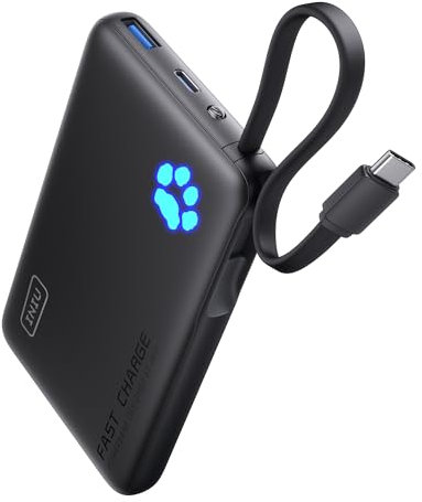 INIU 45W Power Bank 10000mAh, Bateria Externa Carga Rapida con Cable USB C Integrado, Cargador Portatil Powerbank Bateria Portatil USB C In&out para iPhone 16 15 14 13 12 Samsung, Xiaomi, iPad