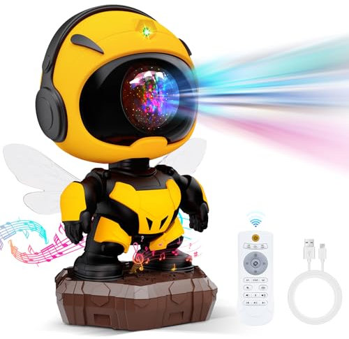 YAYZA! Galaxy Projector Starry Night Light, Little Bee Astronaut Star Projector, Starry Nebula LED Lamp with Remote, Kids Room Timed Decor Aesthetic for Children's Day, Christmas, Birthday