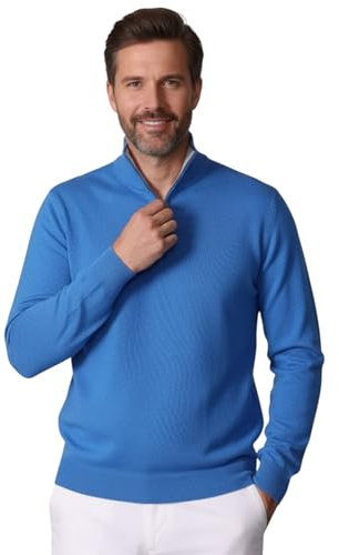 Marenza Jersey de cuello alto con cremallera para hombre, mezcla de cachemira y seda, fabricado en Italia, azul (bluette), XXL