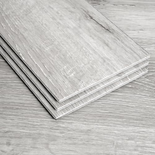 Interlocking Vinyl Flooring Planks 36 X 6, 14 Planks Covers 21 Sq.Ft Per Box, Grey, 5mm Thick DIY Easy Snap Lock Together Gray Oak Wood Grain Luxury Vinyl Flooring for Home