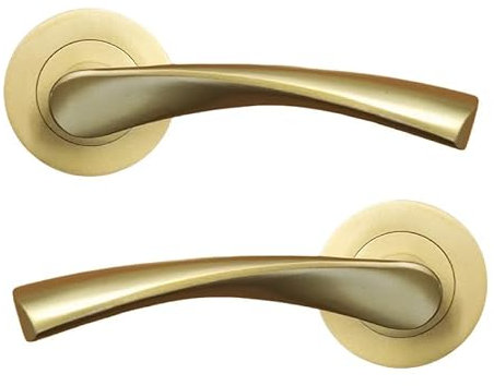 Infinity Decor Coppia di maniglie a leva intrecciate su rosetta rotonda in ottone satinato, ideali per porte interne ed esterne