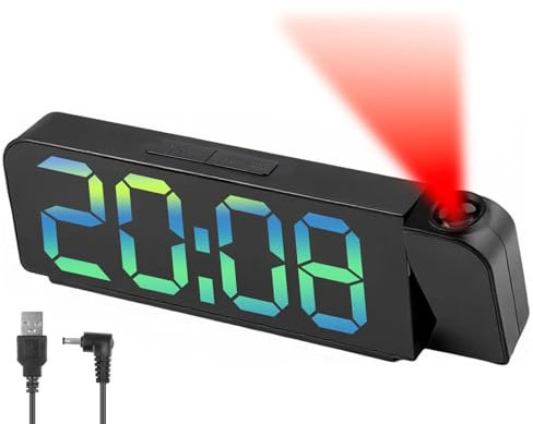 OIHCAZ Projection Alarm Clock, Digital Clock with 180° Rotatable Projector and 3 Adjustable Brightness Multifunction Large Size Screen with Time Date Temperature Display