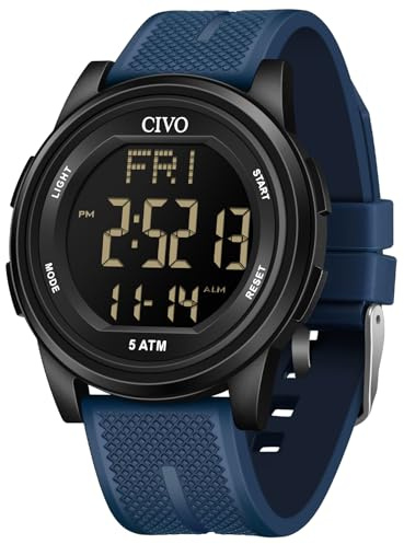 CIVO Uhren Herren Digital Armbanduhr: Wasserdicht Sport Digitaluhr mit Stoppuhr Wecker Datum - Blau Silikon Sportuhr für Männer Outdoor