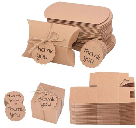 Juguta 30 Paquetes Cajas de Regalo pequeñas, Cajas de Almohadas Marrones, Favor de la Boda, Caja de Dulces de Papel Kraft, Cajas de Cartón Kraft, para Bodas, Cumpleaños Fiesta, Navidad, Regalos